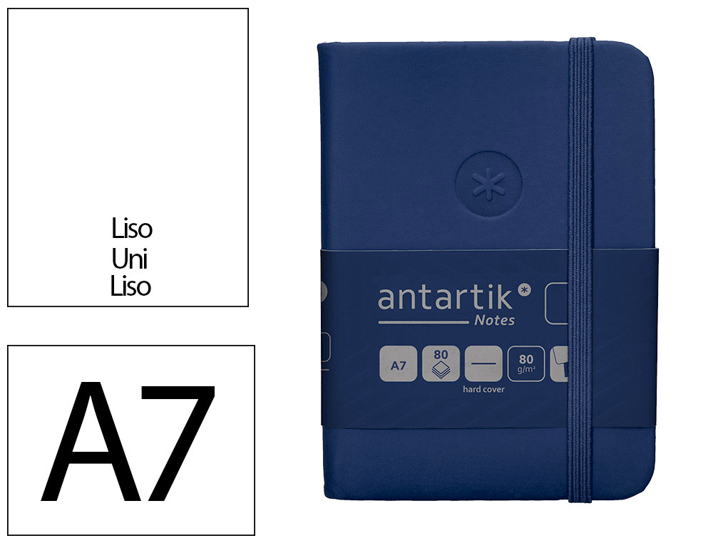 CUADERNO CON GOMILLA ANTARTIK NOTES TAPA DURA A7 HOJAS LISAS AZUL MARINO 80 HOJAS 80 GR FSC