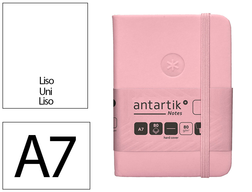 CUADERNO CON GOMILLA ANTARTIK NOTES TAPA DURA A7 HOJAS LISAS ROSA PASTEL 80 HOJAS 80 GR FSC