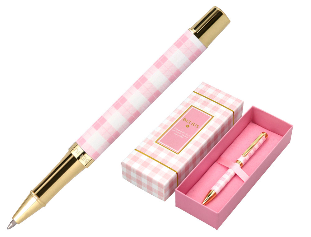 ROLLER BELIUS PERFECT PICNIC DAY ALUMINIO COLOR ROSA DORADO TINTA COLOR NEGRO CAJA DE DISEÑO