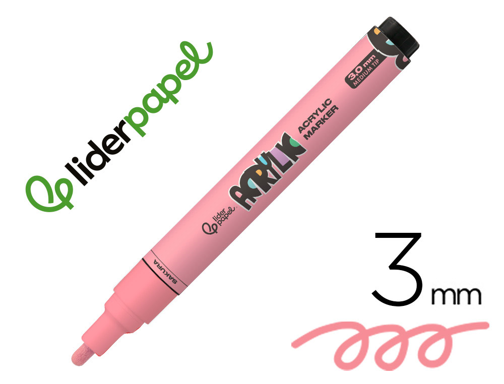 ROTULADOR LIDERPAPEL ACRYLIC BASE AGUA TODO TIPO DE SUPERFICIE PUNTA REDONDA 3 MM ROSA SAKURA