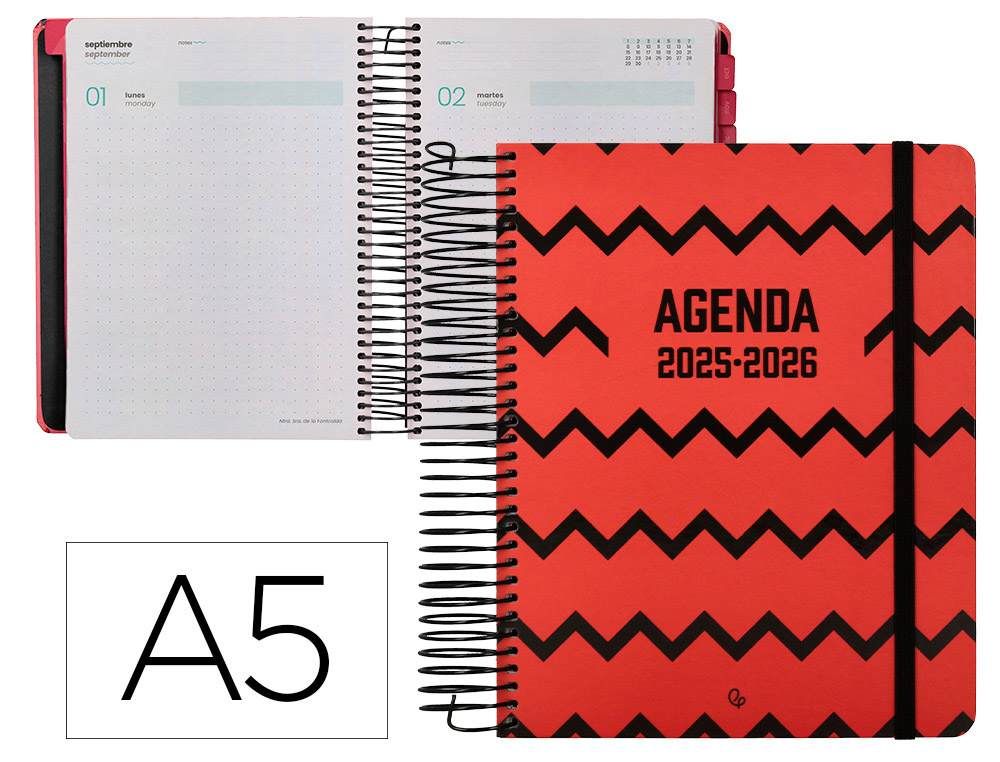 AGENDA ESCOLAR LIDERPAPEL 25-26 ESPIRAL PATTERNS ZIGZAG DIA PAGINA A5 BILINGÜE PAPEL FSC
