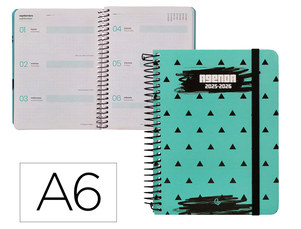 AGENDA ESCOLAR LIDERPAPEL 25-26 ESPIRAL PATTERNS TRIANGULOS SEMANA VISTA A6 BILINGE PAPEL FSC 80 GR