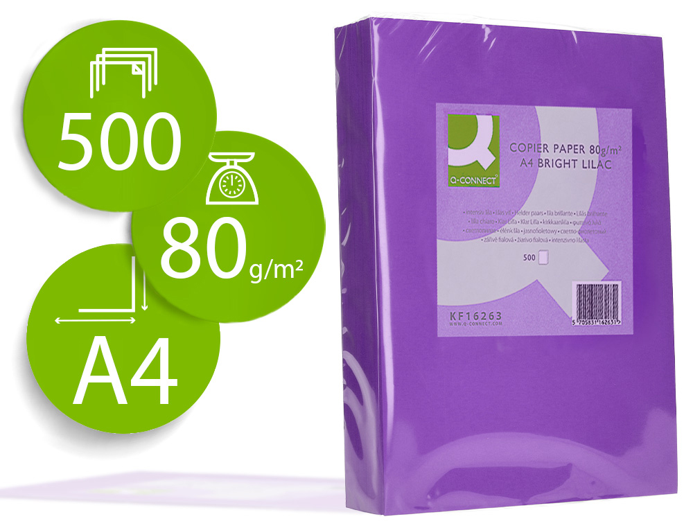 PAPEL COLOR Q-CONNECT DIN A4 80GR LILA INTENSO PAQUETE DE 500 HOJAS