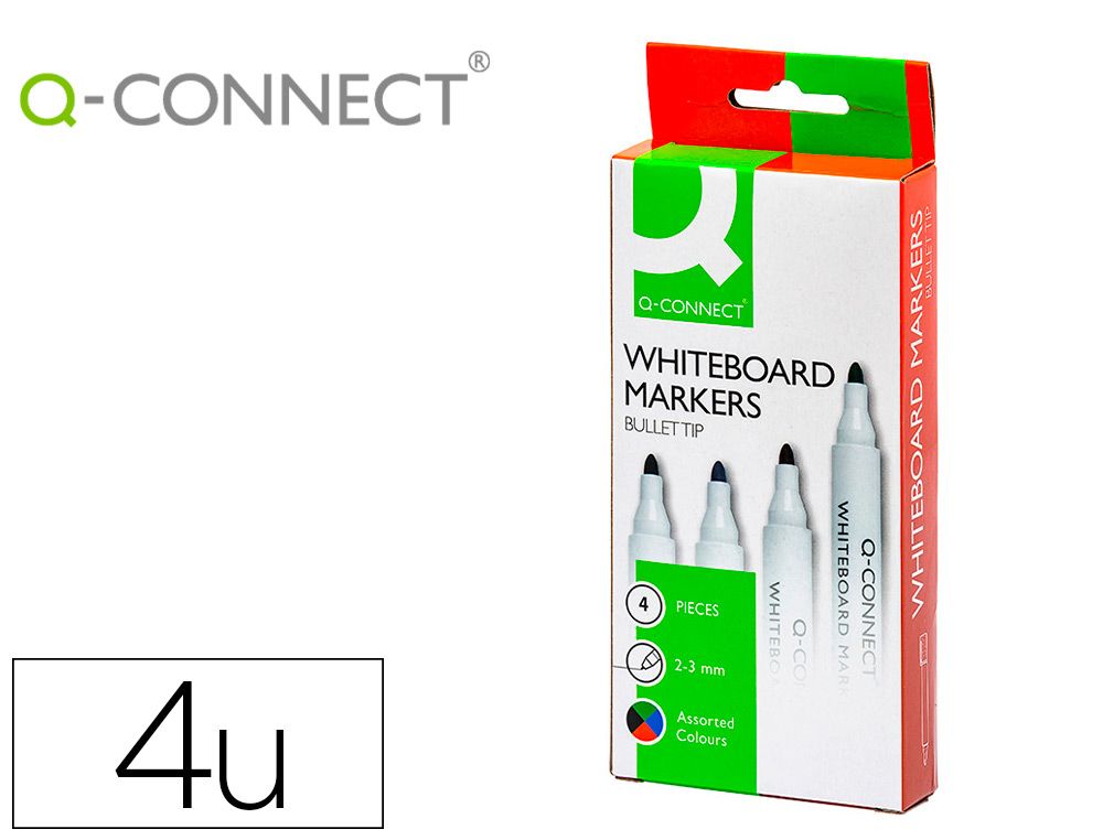 ROTULADOR Q-CONNECT PIZARRA BLANCA 4 COLORES SURTIDOS PUNTA REDONDA 3.0 MM