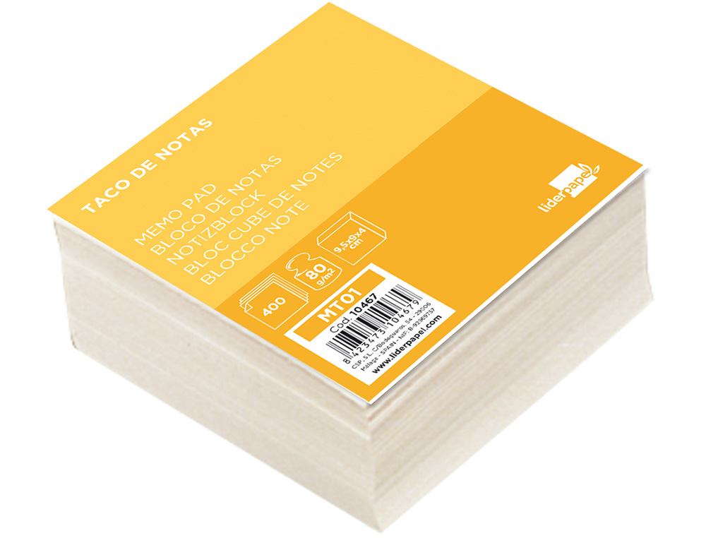 TACO PAPEL LIDERPAPEL SIN ENCOLAR 95X90X40 MM BLANCO 80 GR