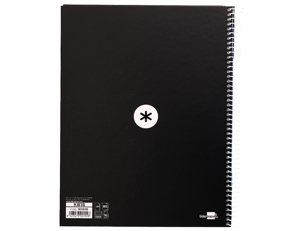 CUADERNO ESPIRAL A4 MICRO ANTARTIK TAPA FORRADA 80H 90 GR CUADRO 5MM 1 BANDA 4 TALADROS NEGRO