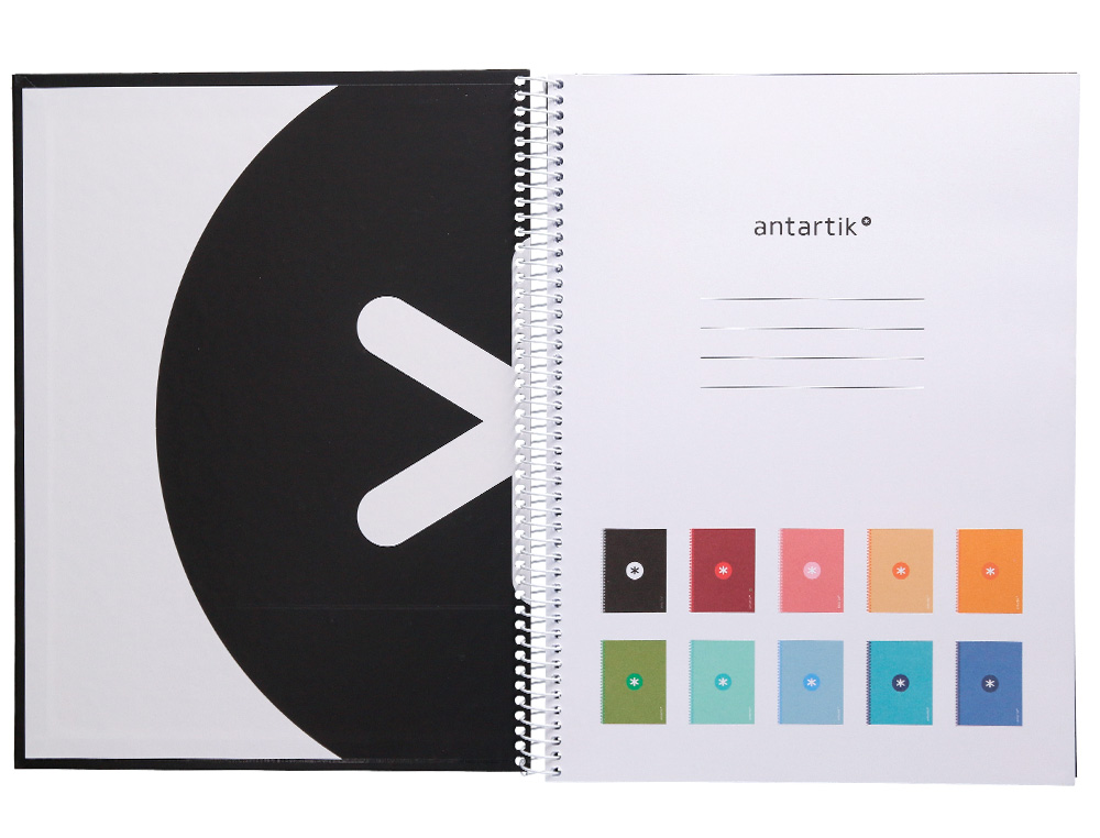 CUADERNO ESPIRAL A4 MICRO ANTARTIK TAPA FORRADA 80H 90 GR CUADRO 5MM 1 BANDA 4 TALADROS NEGRO
