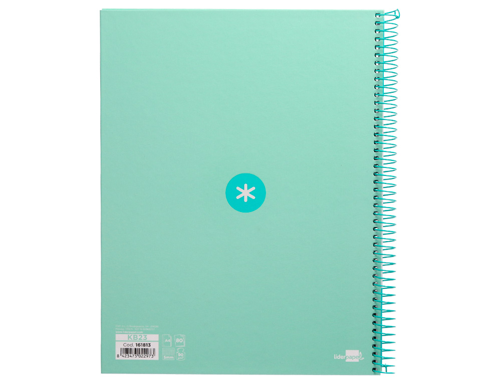 CUADERNO ESPIRAL A4 MICRO ANTARTIK TAPA FORRADA 80H 90 GR CUADRO 5MM 1 BANDA 4 TALADROS MENTA
