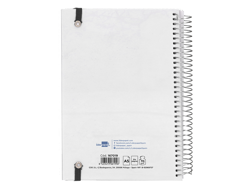 AGENDA ESPIRAL LIDERPAPEL TINOS A5 2024 DIA PAGINA PORTADA POLIPROPILENO PERSONALIZABLE PAPEL 70 GR