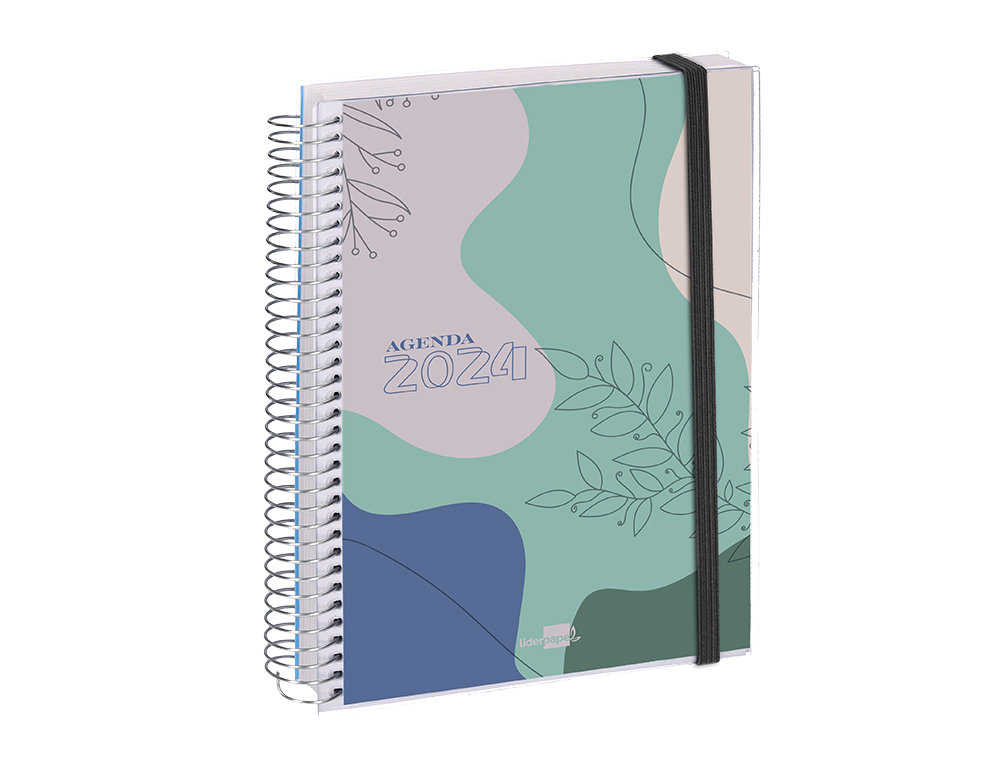 AGENDA ESPIRAL LIDERPAPEL TINOS A5 2024 DIA PAGINA PORTADA POLIPROPILENO PERSONALIZABLE PAPEL 70 GR