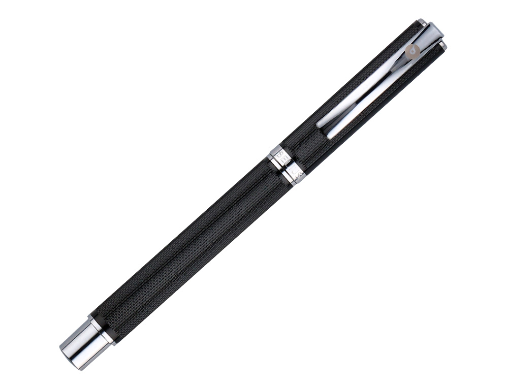 ROLLER Y ESTUCHE BELIUS TURBO ALUMINIO TEXTURA PUNTEADA NEGRO PLATEADO TINTA AZUL CAJA DE DISEO