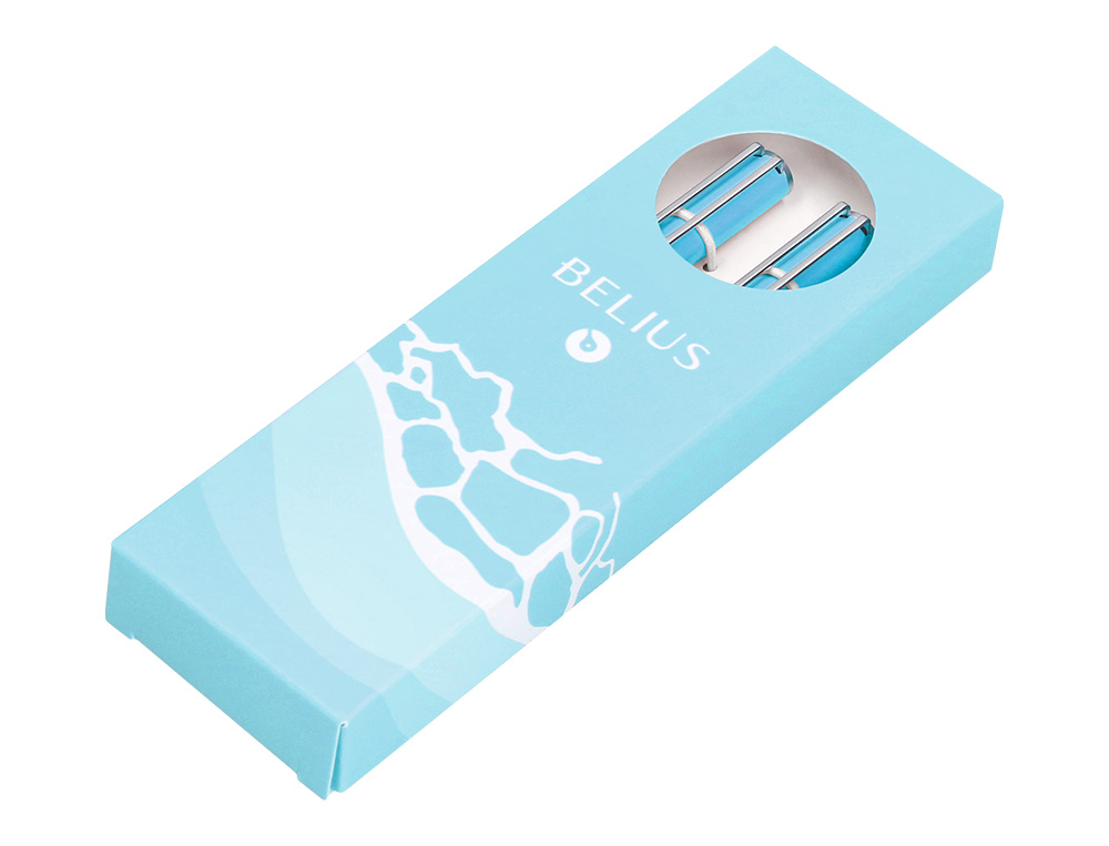 JUEGO BOLIGRAFO Y ROLLER BELIUS ENDLESS SUMMER ALUMINIO COLOR CELESTE Y PLATEADO TINTA AZUL CAJA DE DISEO