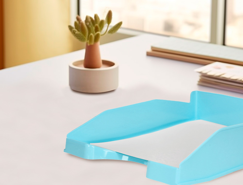 BANDEJA SOBREMESA PLASTICO Q-CONNECT CELESTE OPACO 240X70X340 MM