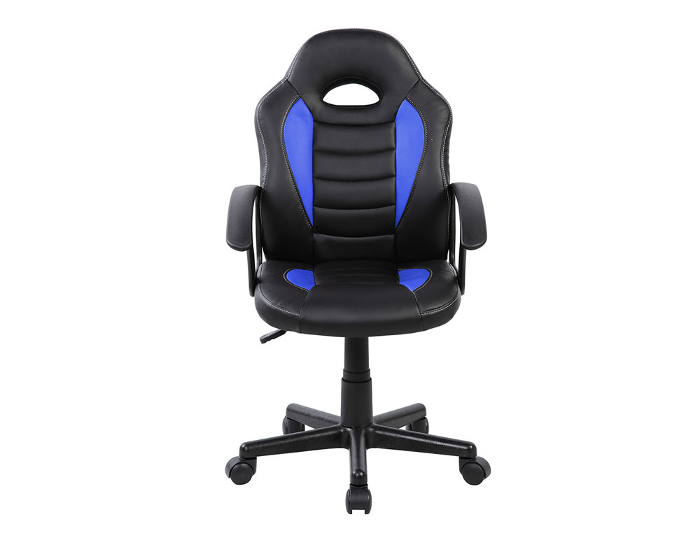 SILLA ROCADA GAMING CON BRAZOS FIJOS BASE NYLON CON RUEDAS SIMILPIEL NEGRO/AZUL 435X430X880-995 MM