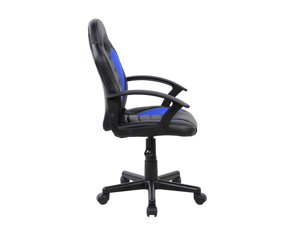 SILLA ROCADA GAMING CON BRAZOS FIJOS BASE NYLON CON RUEDAS SIMILPIEL NEGRO/AZUL 435X430X880-995 MM