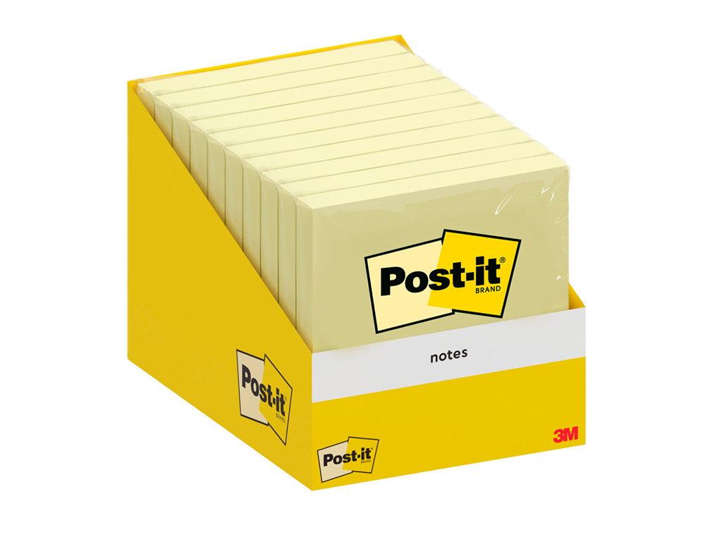 BLOC DE NOTAS ADHESIVAS QUITA Y PON POST-IT 76X76 MM 100 HOJAS AMARILLO CANARIO RETRACTILADO INDIVIDUALMENTE