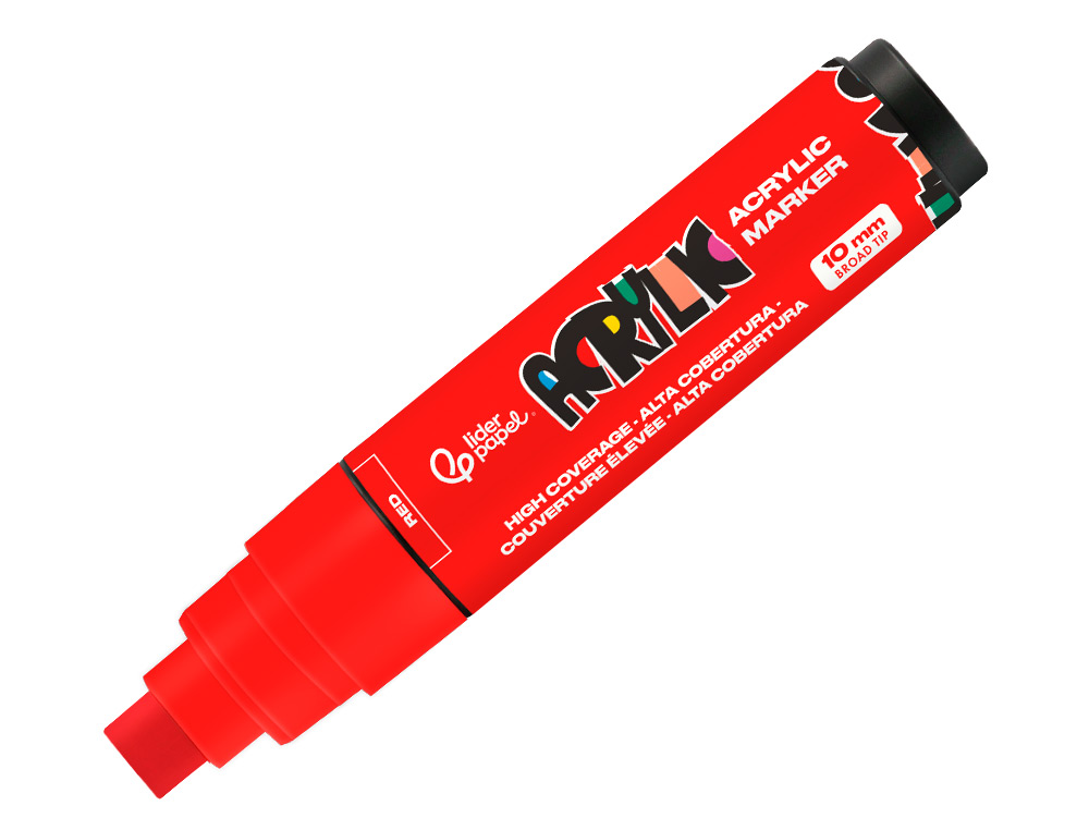 ROTULADOR LIDERPAPEL ACRYLIC BASE AGUA TODO TIPO DE SUPERFICIE PUNTA RECTANGULAR 10 MM ROJO
