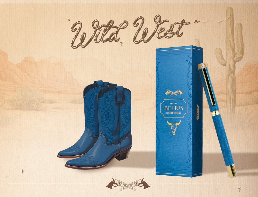 ROLLER BELIUS WILD WEST ALUMINIO COLOR AZUL MARINO DORADO TINTA COLOR NEGRO CAJA DE DISEÑO