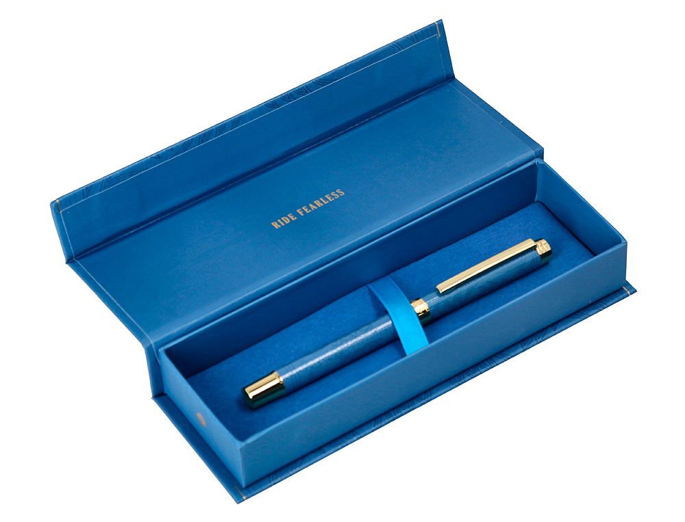ROLLER BELIUS WILD WEST ALUMINIO COLOR AZUL MARINO DORADO TINTA COLOR NEGRO CAJA DE DISEÑO