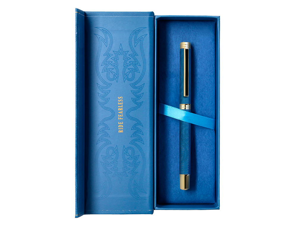 ROLLER BELIUS WILD WEST ALUMINIO COLOR AZUL MARINO DORADO TINTA COLOR NEGRO CAJA DE DISEÑO