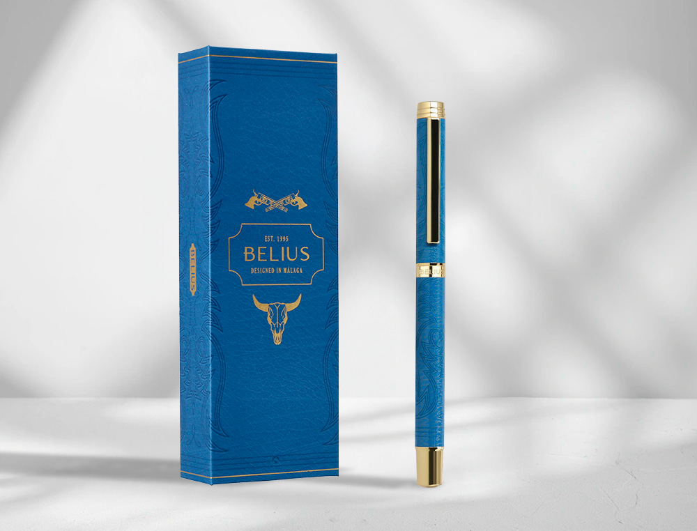 ROLLER BELIUS WILD WEST ALUMINIO COLOR AZUL MARINO DORADO TINTA COLOR NEGRO CAJA DE DISEÑO
