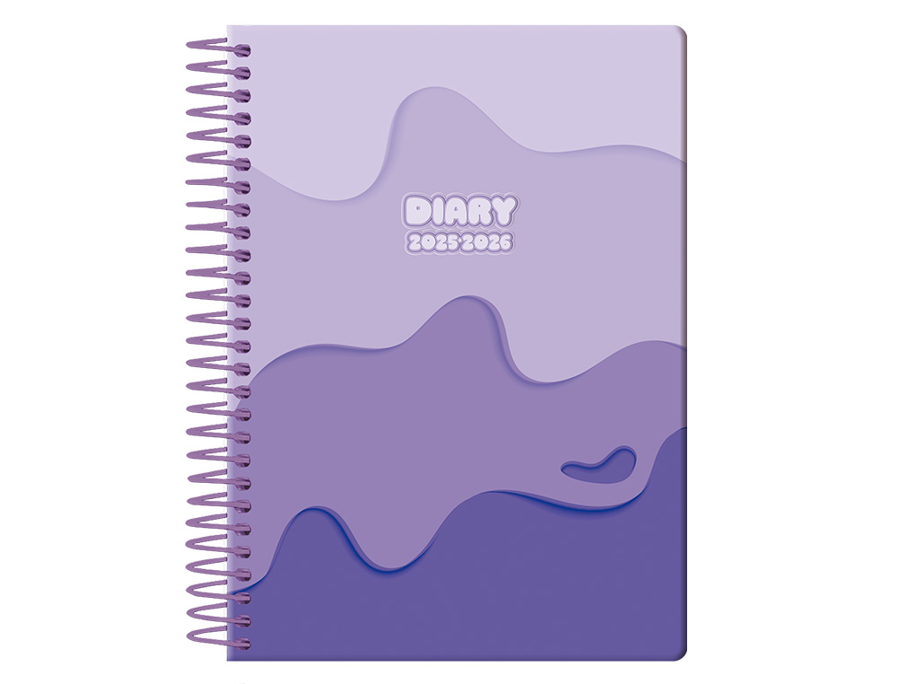 AGENDA ESCOLAR LIDERPAPEL 25-26 ESPIRAL MELTING MORADO DIA PAGINA A5 BILINGÜE PAPEL FSC 80 GR