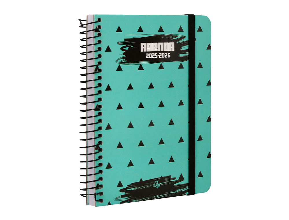 AGENDA ESCOLAR LIDERPAPEL 25-26 ESPIRAL PATTERNS TRIANGULOS SEMANA VISTA A6 BILINGÜE PAPEL FSC 80 GR