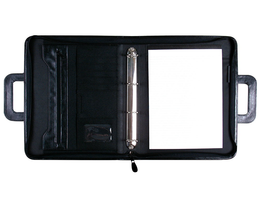 CARTERA PORTADOCUMENTOS 35-921 NEGRA 360X285 MM CON ASA 4 ANILLAS 40 MM CREMALLERA -CON DEPARTAMENTOS INTERIORES