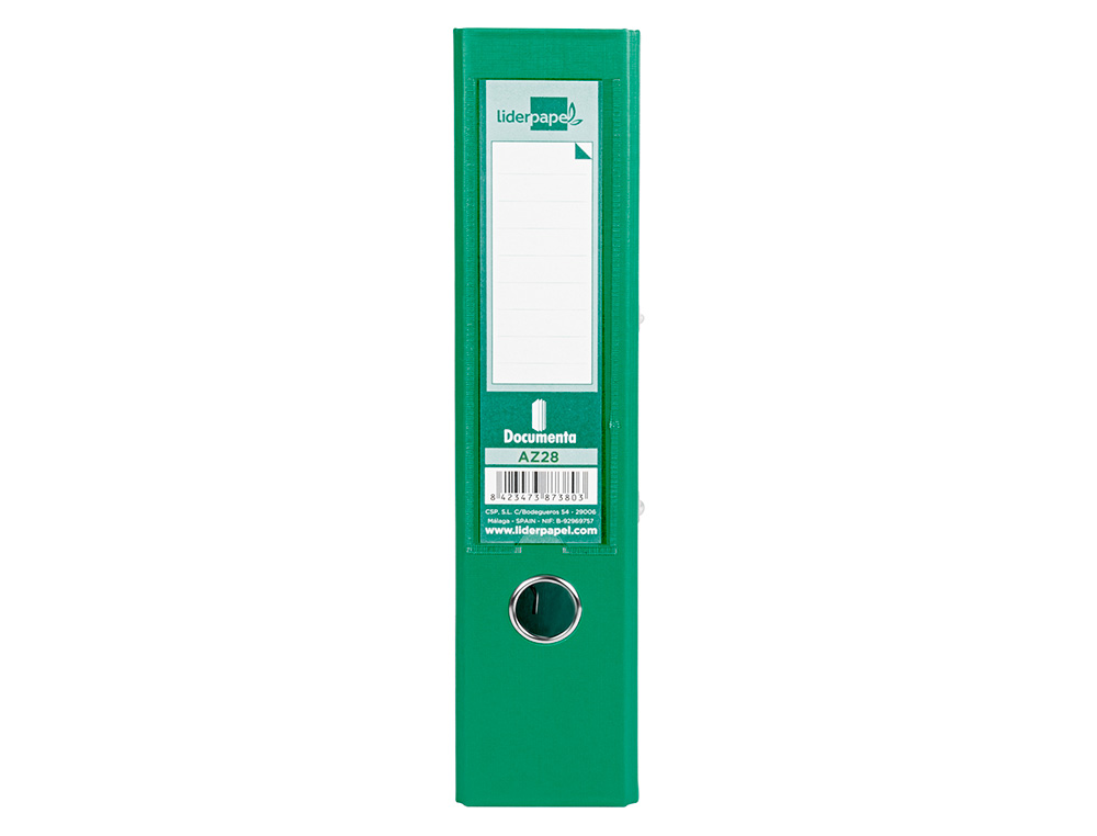 ARCHIVADOR DE PALANCA LIDERPAPEL A4 DOCUMENTA FORRADO PVC CON RADO LOMO 75MM VERDE COMPRESOR METALICO