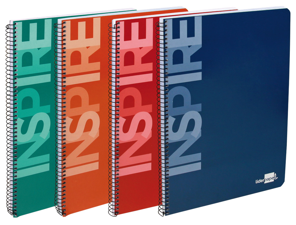 CUADERNO ESPIRAL LIDERPAPEL CUARTO INSPIRE TAPA DURA 80H 60 GR MILIMETRADO 2MM CON MARGEN COLORES SURTIDOS