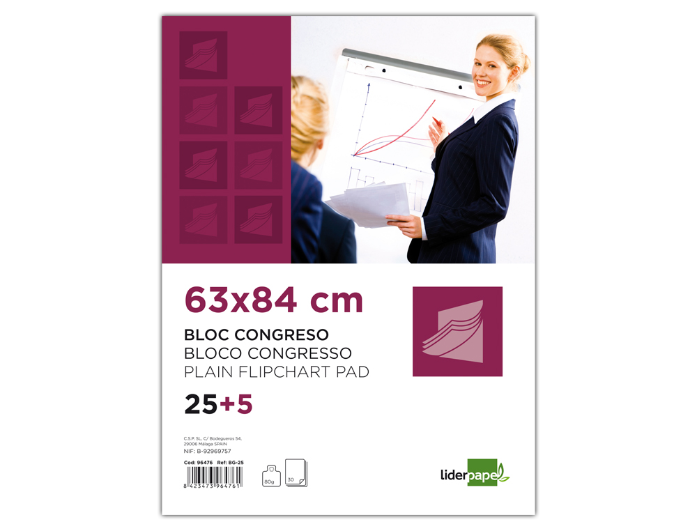 BLOC CONGRESO LIDERPAPEL LISO 630X840 MM 25+5 HOJAS 80G/M2