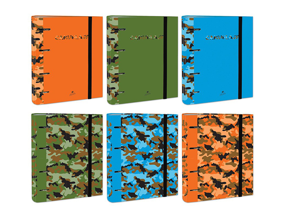 CARPETA DE 4 ANILLAS DE 40 MM MIXTAS CARTON FORRADO FOLIO COLORES SURTIDOS 6 DISEOS