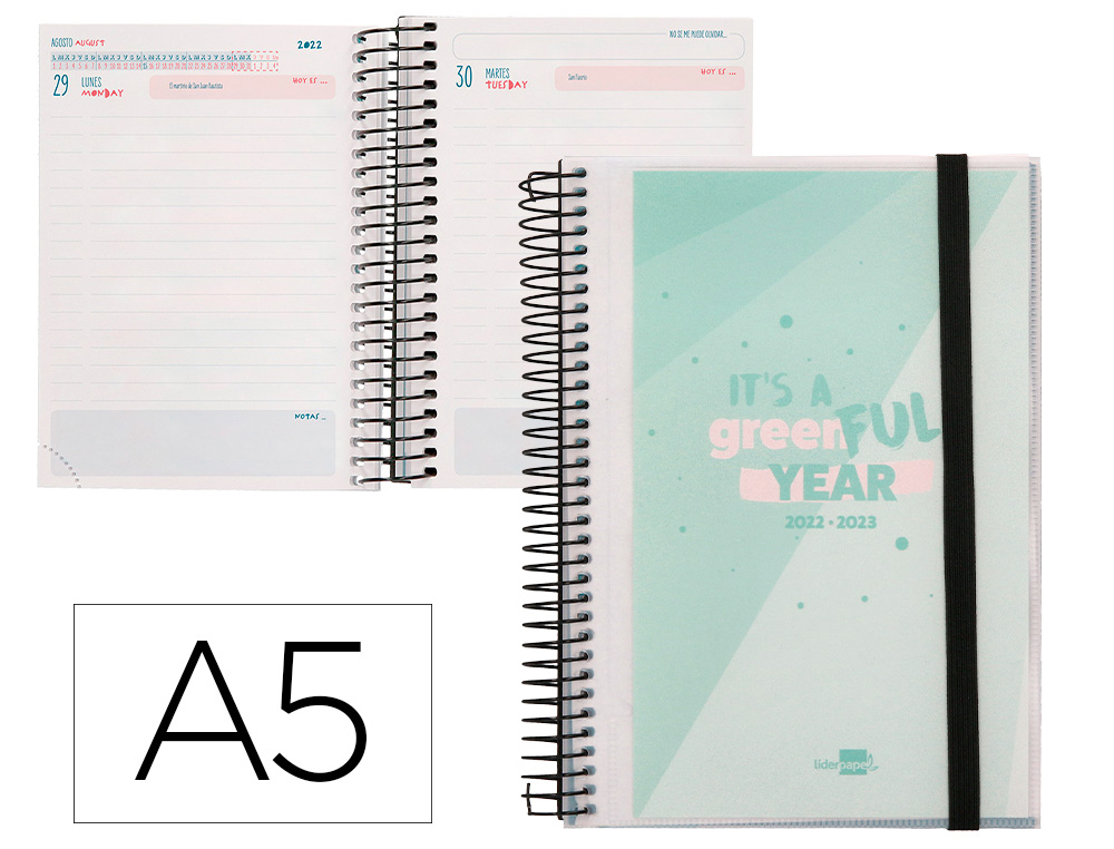 AGENDA ESCOLAR LIDERPAPEL CURSO 22-23 COLLEGE CLASSIC DIN A5 BILINGUE DIA PAGINA POLIPROPILENO MENTA