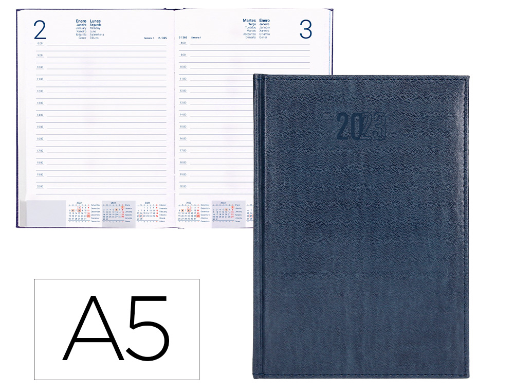 AGENDA ENCUADERNADA LIDERPAPEL CRETA 15X21 CM 2023 DIA PAGINA COLOR AZUL PAPEL 70 GR