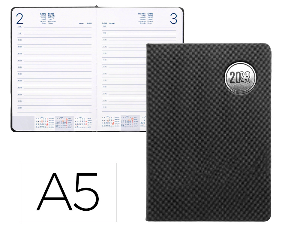 AGENDA ENCUADERNADA LIDERPAPEL KILKIS 15X21 CM 2023 DIA PAGINA COLOR NEGRO PAPEL 70 GR