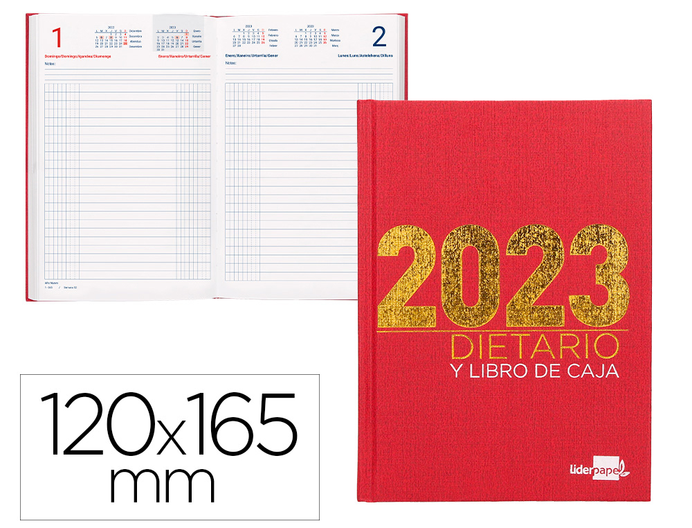DIETARIO LIDERPAPEL 12X16,5 CM 2023 OCTAVO PAPEL 70 GR COLOR ROJO