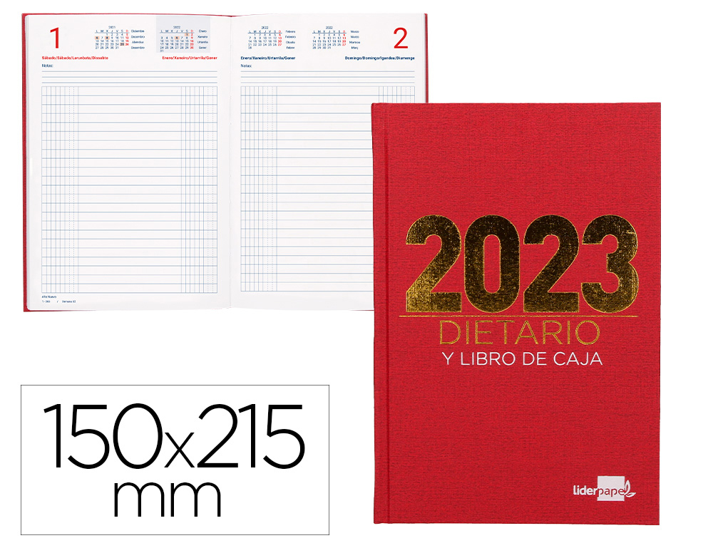 DIETARIO LIDERPAPEL 15X21,5 CM 2023 CUARTO PAPEL 70 GR COLOR ROJO