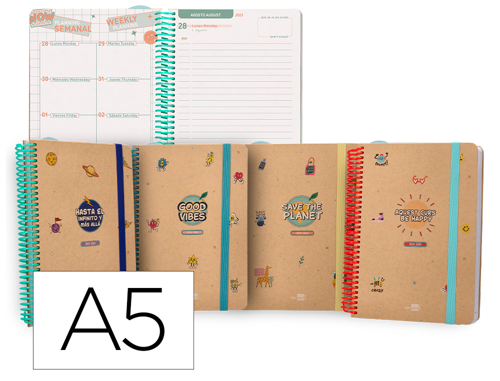 AGENDA ESCOLAR LIDERPAPEL CURSO 23-24 CLASSIC DIN A5 BILINGUE DIA PAGINA ESPIRAL CIERRE CON GOMA CERT. FSC