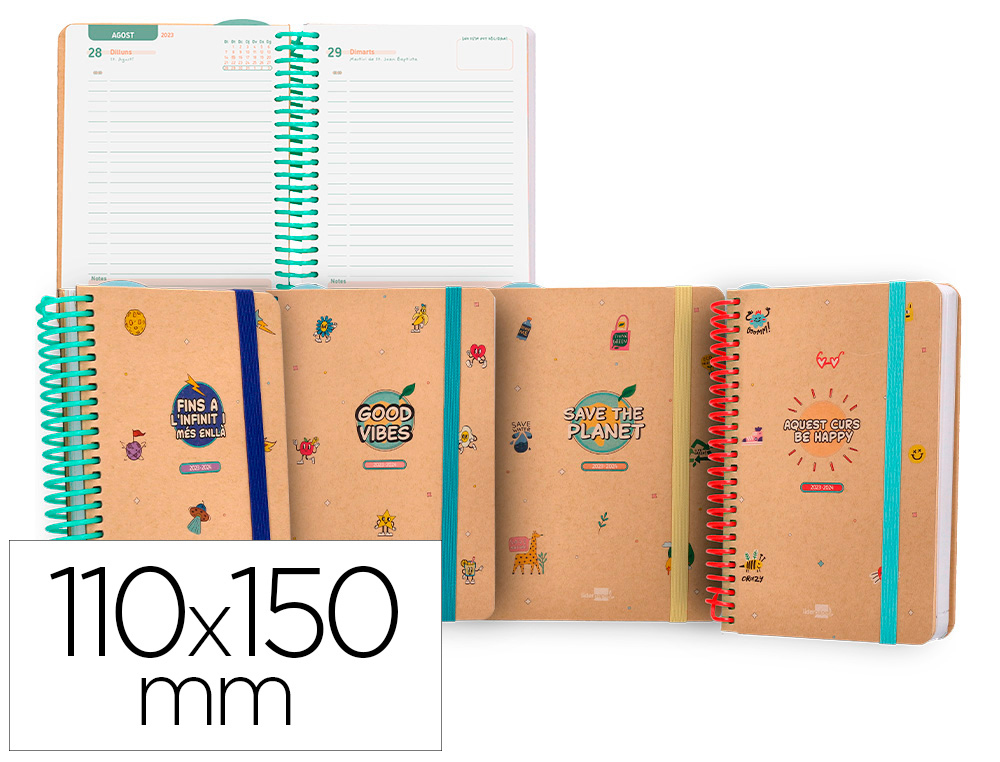 AGENDA ESCOLAR LIDERPAPEL CURSO 23-24 CLASSIC MINI CATALAN DIA PAGINA ESPIRAL CIERRE CON GOMA