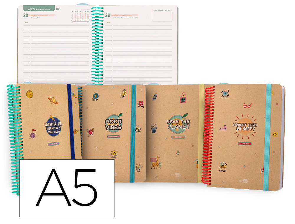 AGENDA ESCOLAR LIDERPAPEL CURSO 23-24 CLASSIC DIN A5 TETRALINGUE DIA PAGINA ESPIRAL CIERRE CON GOMA