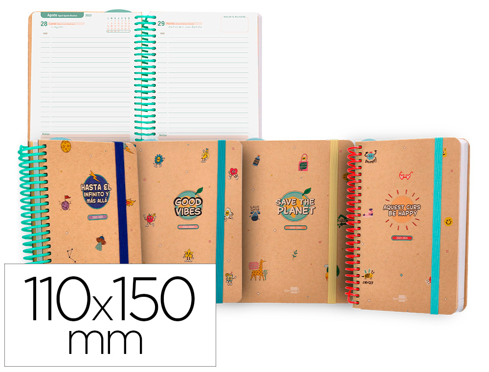 AGENDA ESCOLAR LIDERPAPEL CURSO 23-24 CLASSIC MINI TETRALINGUE DIA PAGINA ESPIRAL CIERRE CON GOMA