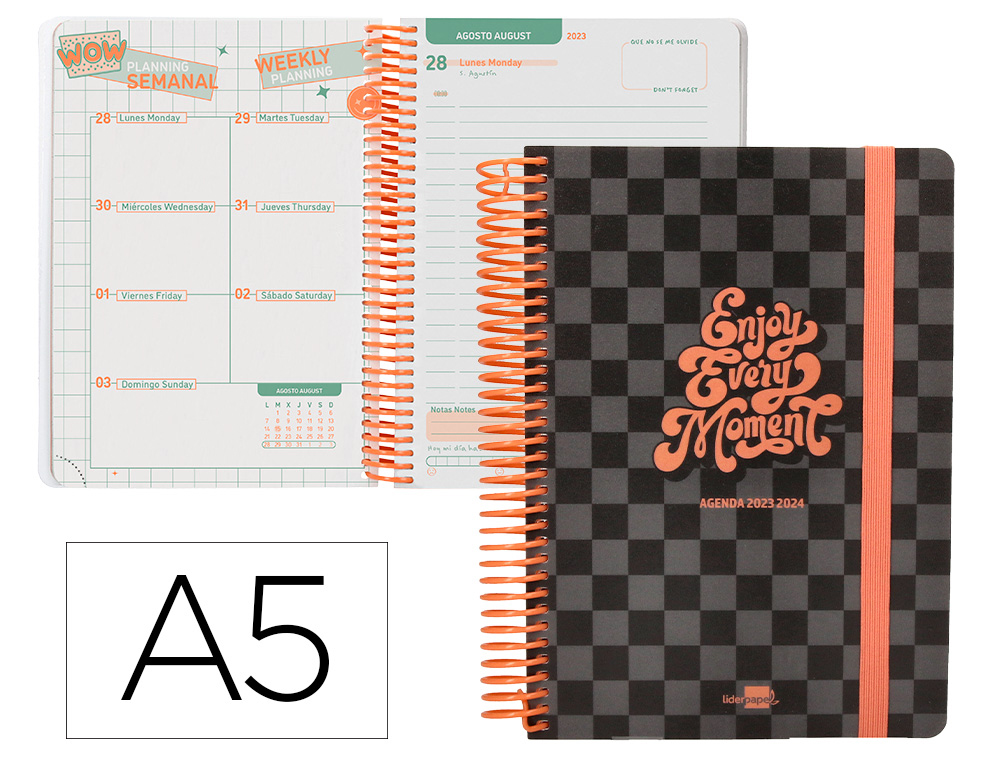 AGENDA ESCOLAR LIDERPAPEL CURSO 23-24 COLLEGE BASIC DIN A5 BILINGUE DIA PAGINA ESPIRALTAPA POLIPROPILENO NEGRO