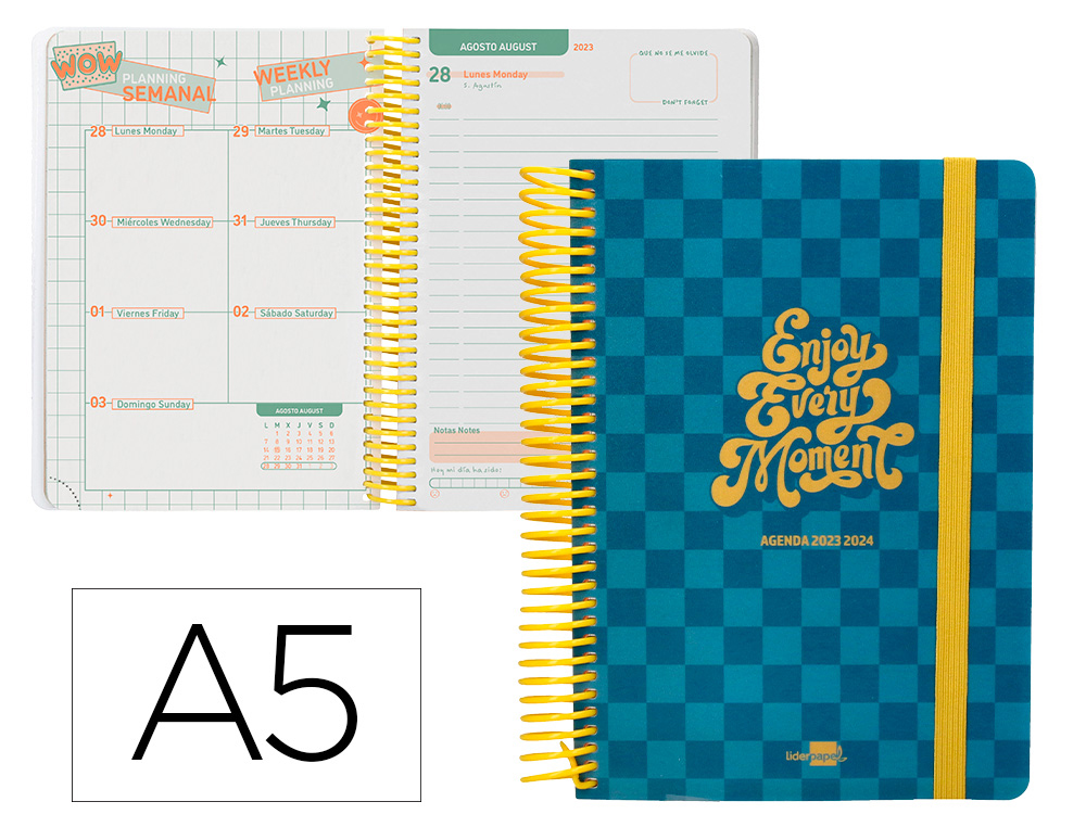 AGENDA ESCOLAR LIDERPAPEL CURSO 23-24 COLLEGE BASIC DIN A5 BILINGUE DIA PAGINA ESPIRALTAPA POLIPROPILENO AZUL