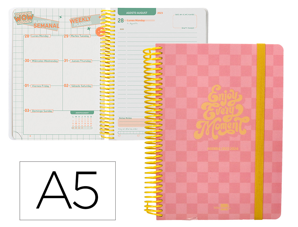 AGENDA ESCOLAR LIDERPAPEL CURSO 23-24 COLLEGE BASIC DIN A5 BILINGUE DIA PAGINA ESPIRALTAPA POLIPROPILENO ROSA