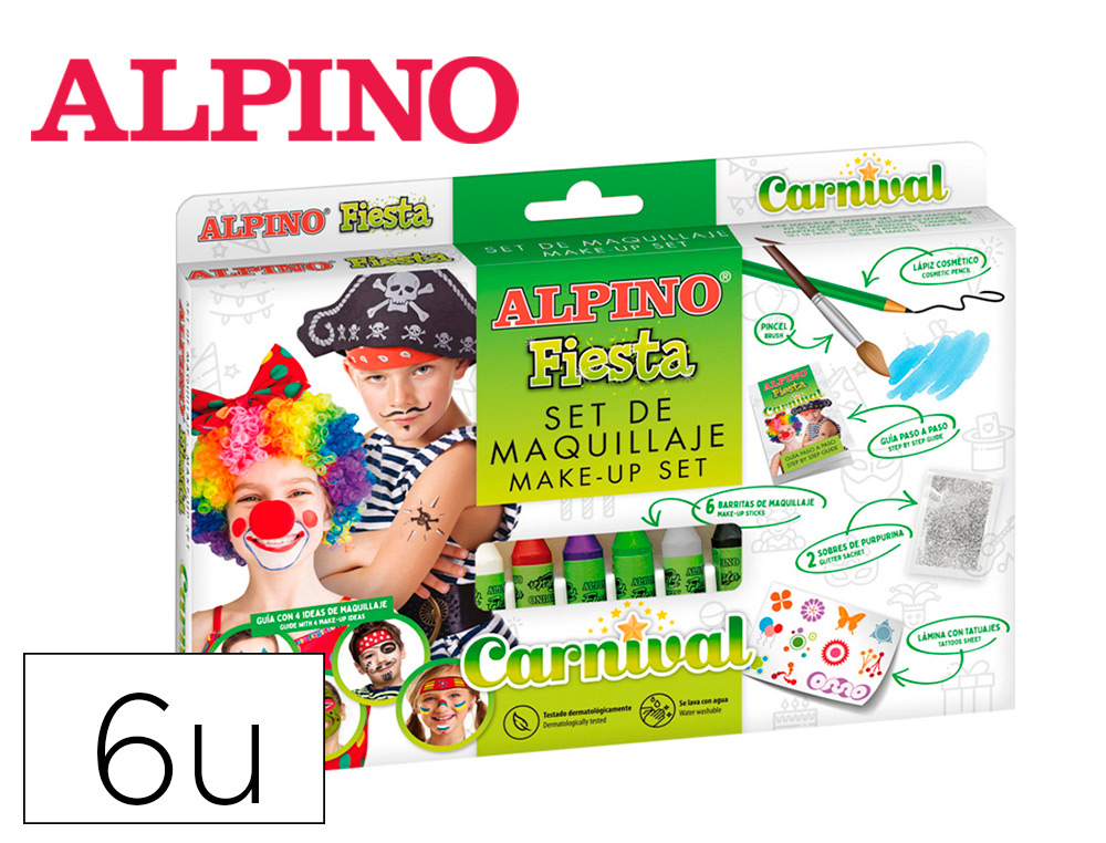 BARRA DE MAQUILLAJE ALPINO FIESTA CAJA DE 6 UNIDADES COLORES SURTIDOS